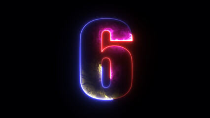 Glowing neon number 6 (Six). Bright neon glowing number 6. Education concept