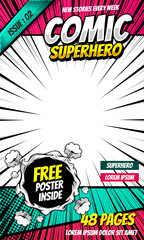 Naklejka premium Comic book cover. Vector illustration style cartoon.