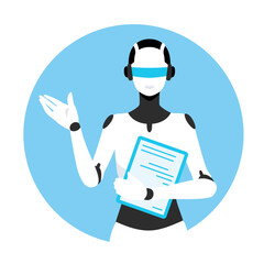 人工知能を用いてチャットや案内をするロボット。丸いシェイプの背景。