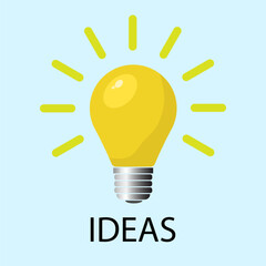 Light bulb icon in flat style lamp vector illustration on blue isolated background idea solution thinking sign business concept