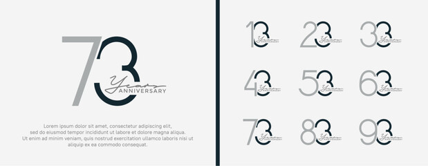 set of anniversary logo black and gray color on white background for celebration moment