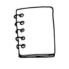 notebook on rings with a blank sheet of paper hand drawn in doodle style. minimalism, monochrome