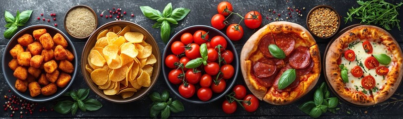 Vegetables, Pizza and Meat plate