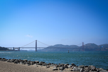 View of the Golden Gate Bridge from Crissy Field Beach - San Francisco, California