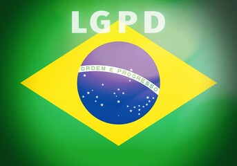 Obraz premium Brazil flag with text Lei Geral de Proteção de Dados Pessoais. This law regulate data protection and privacy in Brazil.