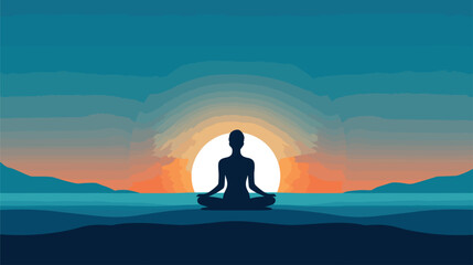 meditative aspects of yoga in a vector scene featuring individuals engaged in seated meditation, mindfulness, and reflective practices.  - obrazy, fototapety, plakaty