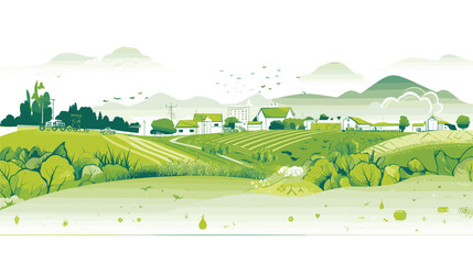 agricultural diversity enhanced by technology in a vector art piece featuring different crops, advanced cultivation techniques, and diverse farming landscapes transformed by technological