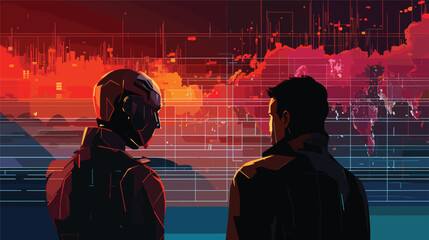 artificial intelligence with a vector art piece that visualizes the potential risks and consequences associated with poorly designed or malicious AI systems. 