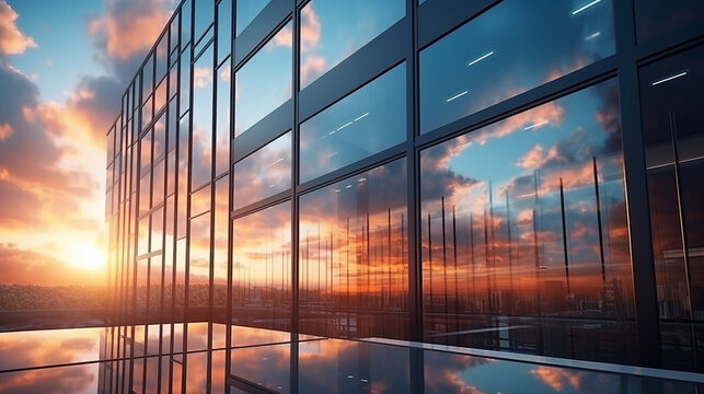 Fototapeta modern glass building Reflecting the evening sun