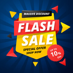 Flash Sale with discount up to 10%. Special Offer. Vector illustration. Shop Now. Get discount 10%. Massive Discount.