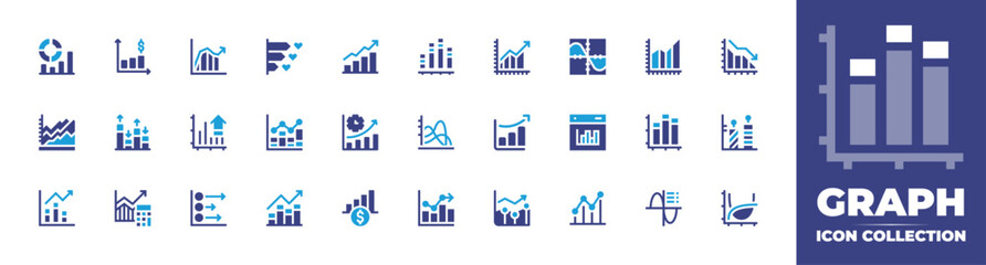 Graph icon collection. Duotone color. Vector and transparent illustration. Containing stats, bar chart, finance, data analysis, bar graph, area graph, statistics, line graph, graph, fluctuation.
