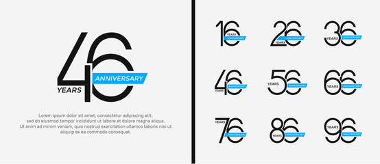 Fototapeta premium set of anniversary logo black color and blue ribbon on white background for celebration moment