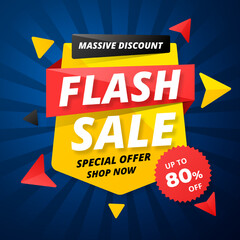 Flash Sale with discount up to 80%. Special Offer. Vector illustration. Shop Now. Get discount 80%. Massive Discount.