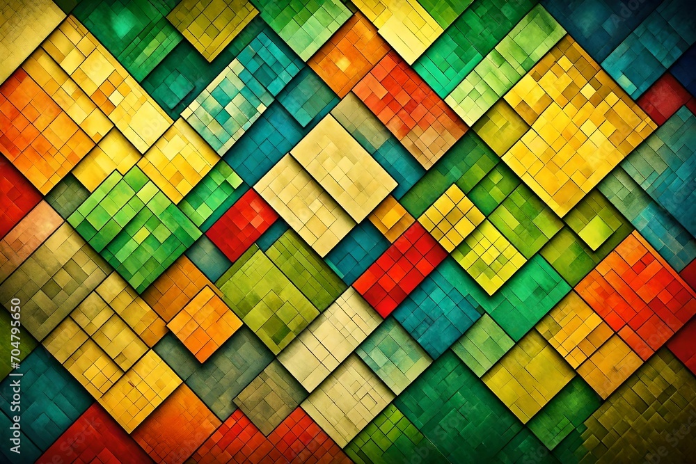 Aufkleber abstract modern background in blue green red and yellow beige colors and contemporary diamond rectan