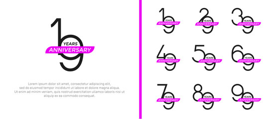 set of anniversary logo black color and purple ribbon on white background for celebration moment