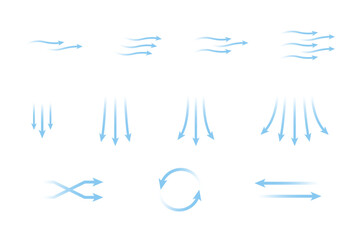 Wind flow arrow direction collection vector. Air conditioner air flow direction set. - obrazy, fototapety, plakaty