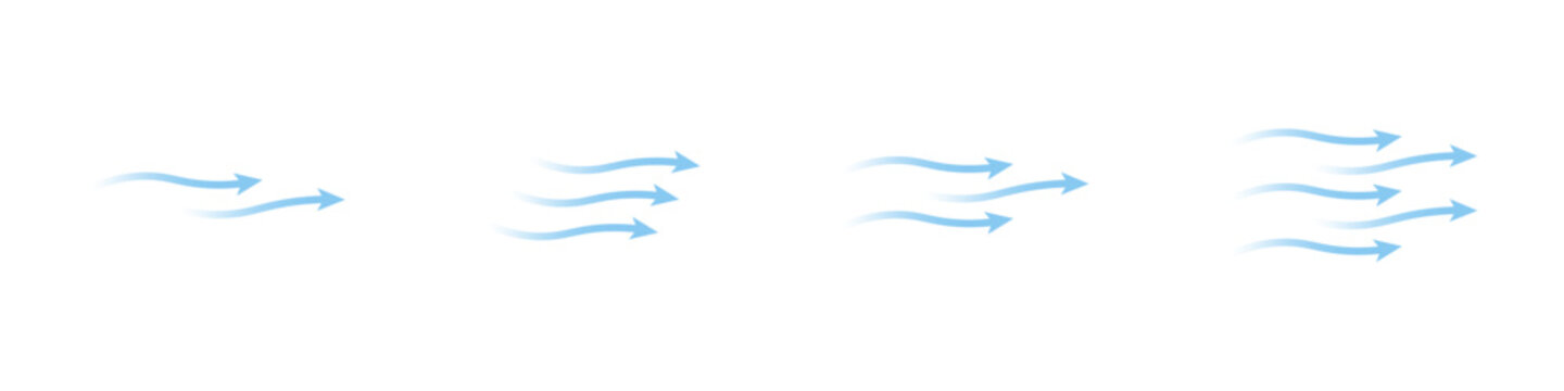 Wind flow arrow direction vector. Air conditioner air flow direction set.