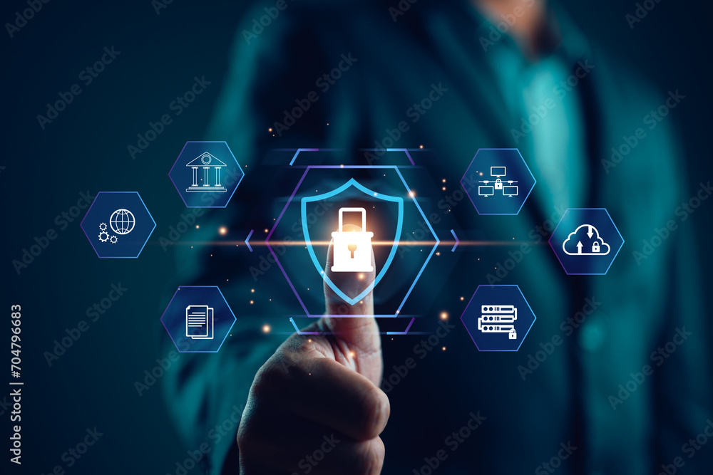 Aufkleber cybersecurity and privacy concepts to protect data. lock icon and internet network security technolo