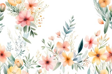 Spring and summer Background watercolor arrangements with small flower. Botanical illustration minimal style