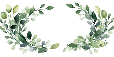 Watercolor vector wreath with green eucalyptus leaves and branches 