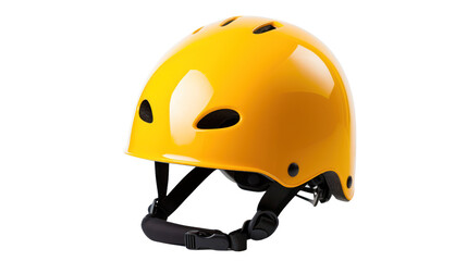 Yellow durable plastic hat for rafting, personal protective equipment, isolated on transparent background, png file.