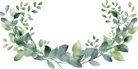 Watercolor vector wreath with green eucalyptus leaves and branches  - obrazy, fototapety, plakaty