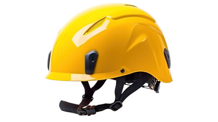 Yellow durable plastic hat for rafting, personal protective equipment, isolated on transparent background, png file.