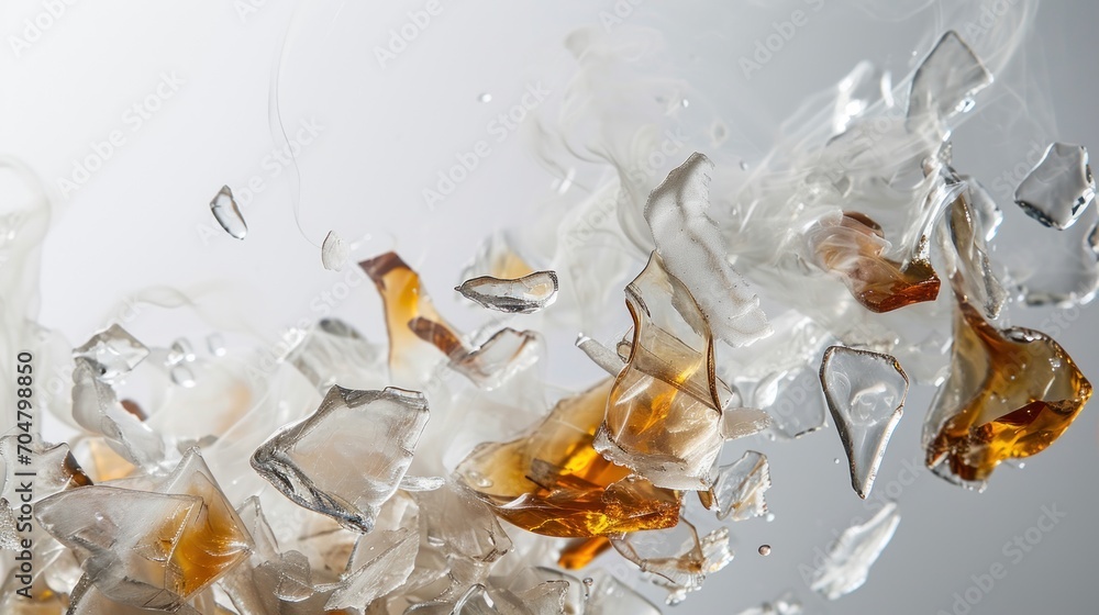 Poster a bunch of ice cubes that are floating in the air with some ice cubes on top of them.