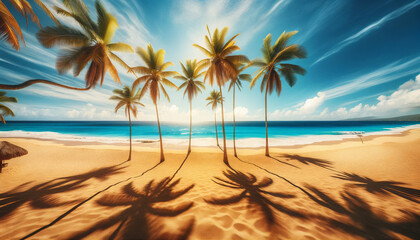 Fototapeta na wymiar palmeras en verano en una playa de méxico in the summer.