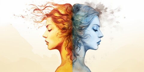 A stunning artwork portrays two women facing each other, their features echoing the twins.