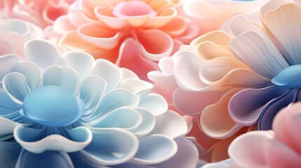 An abstract 3D-rendered garden blooms with calming shapes, an ethereal blend of form and color
