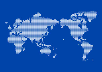 白色ドット模様の世界地図（日本中心）のイラスト