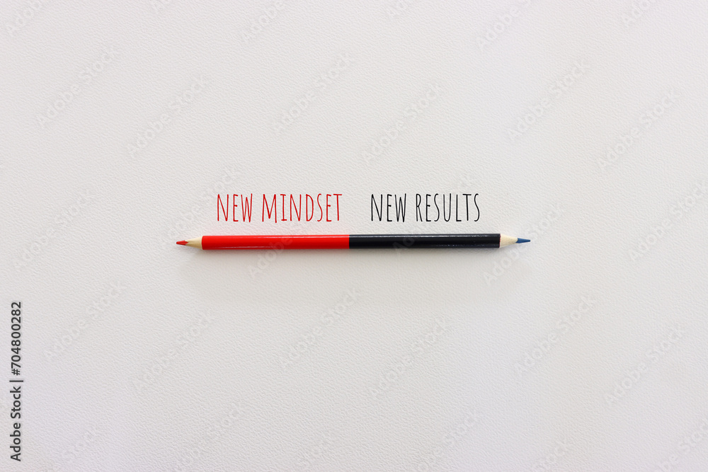 Poster top view image of pencil with the text new mindset. success and personal development concept