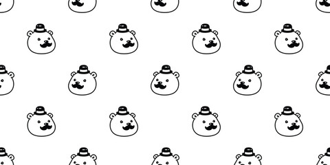 Obraz premium bear polar seamless pattern mustache beard vector pet face head cartoon doodle gift wrapping paper tile background repeat wallpaper illustration scarf isolated design