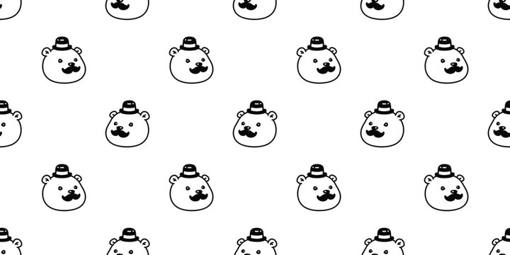 bear polar seamless pattern mustache beard vector pet face head cartoon doodle gift wrapping paper tile background repeat wallpaper illustration scarf isolated design