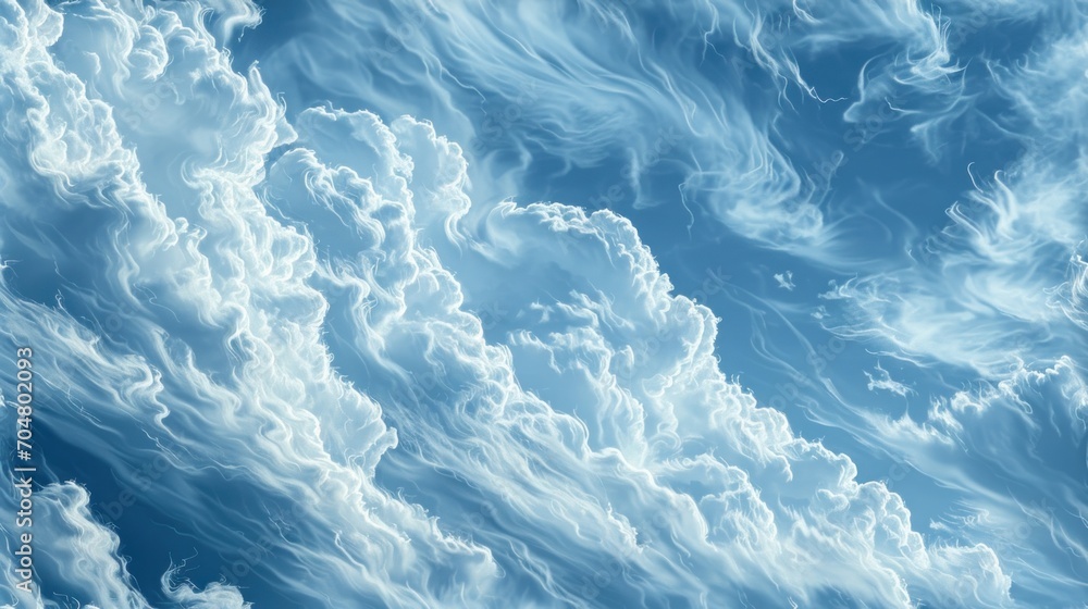 Poster a group of clouds in the sky with a blue sky in the back ground and a few white clouds in the middle