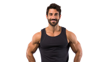 Portrait of A fitness man enthusiast in workout attire isolated on transparent background.