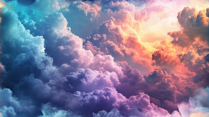  a sky filled with lots of clouds covered in pink, blue, yellow and orange colors and a sky filled with lots of clouds covered in pink, blue, yellow, purple, yellow and orange and white clouds.