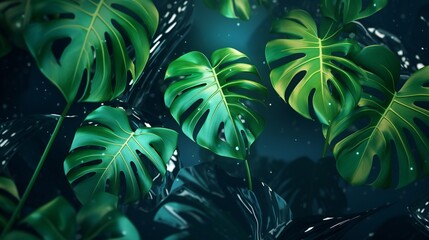A symphony of rain on Monstera leaves produces a calming and melodic ambiance in the rainforest