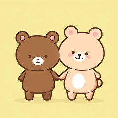Obraz na płótnie Canvas Two Bear Friends, Cute Kawaii Friendship Graphic
