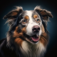 Fototapeta premium close-up portrait of an Australian Shepherd in a dark room