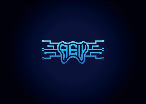 Letter AEW Modern Technology Vector Monogram Dental care shape Logo
