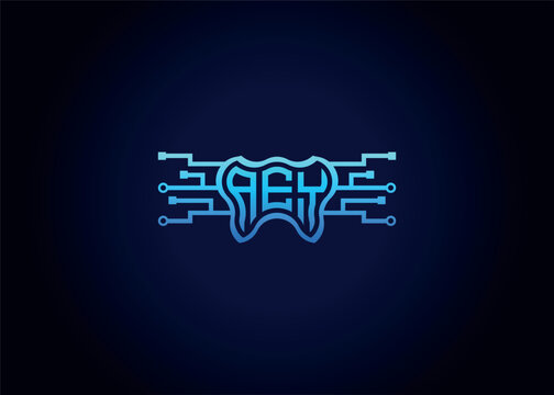 Letter AEY Modern Technology Vector Monogram Dental care shape Logo.