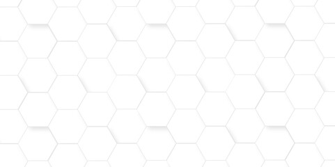 Abstract pattern with hexagonal white and gray technology line paper background. Hexagonal 3d vector grid tile and mosaic structure mess cell. white and gray hexagon honeycomb geometric copy space. - obrazy, fototapety, plakaty