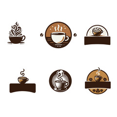 Elegant Assortment of Coffee Cup Logos Featuring Steam and Beans in a Warm Earthy Palette