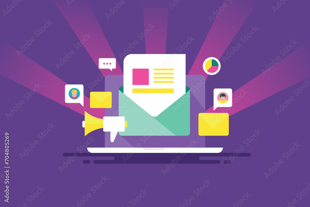 Poster digital promotion, email newsletter campaign setting software application conceptual vector illustra