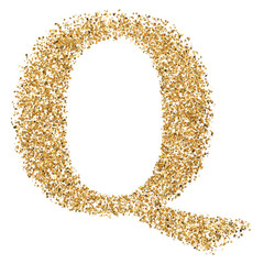 Gold glittering letter Q font