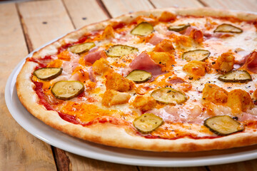 italian pizza on the wooden board