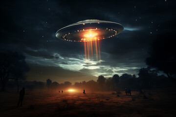 Invasion Alert. An Image of UFO Armadas Descending from the Stars - obrazy, fototapety, plakaty