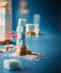 Stop sign on the sugar, warned that the sugar too much will make unhealthy nutrition, obesity, diabetes, dental care and much more.